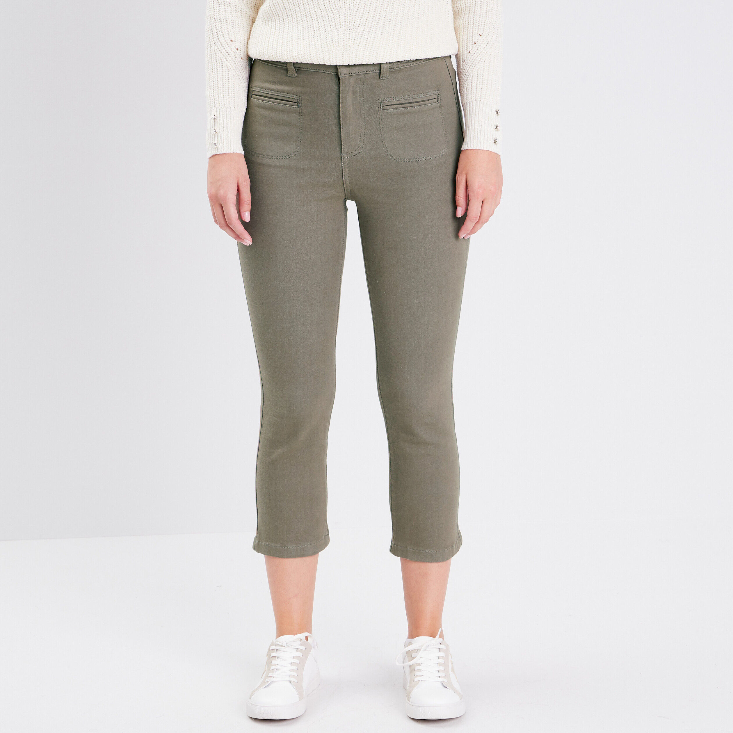 Jeans slim 7/8ème vert kaki femme | Cache Cache