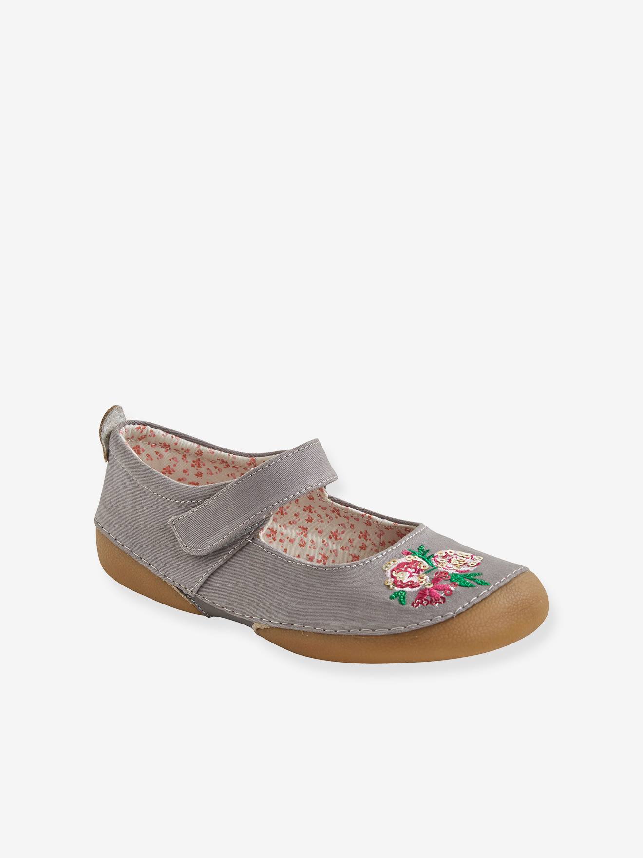 Chaussons scratchés fille en toile gris