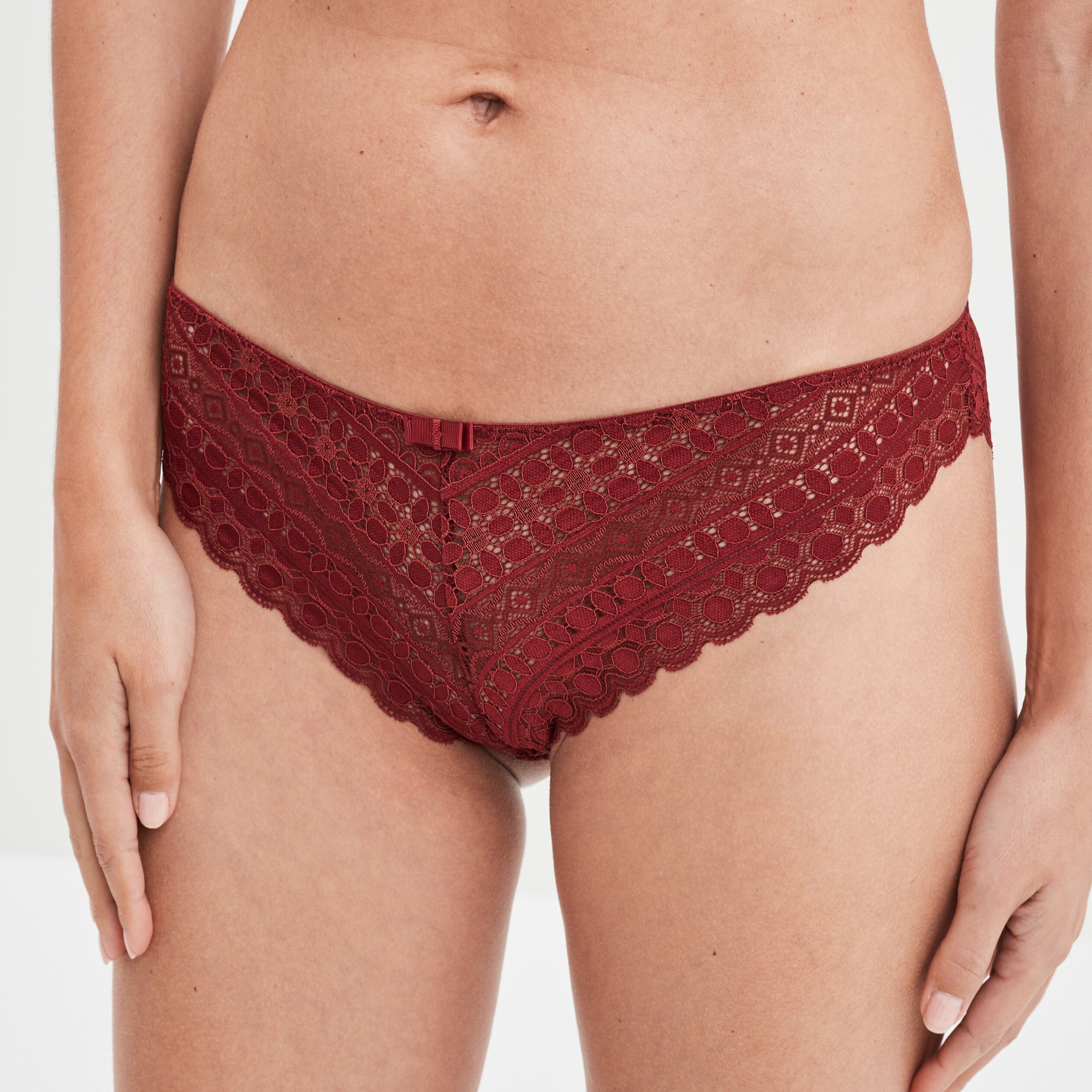 Culotte en dentelle taille élastiquée bordeaux femme | La Halle
