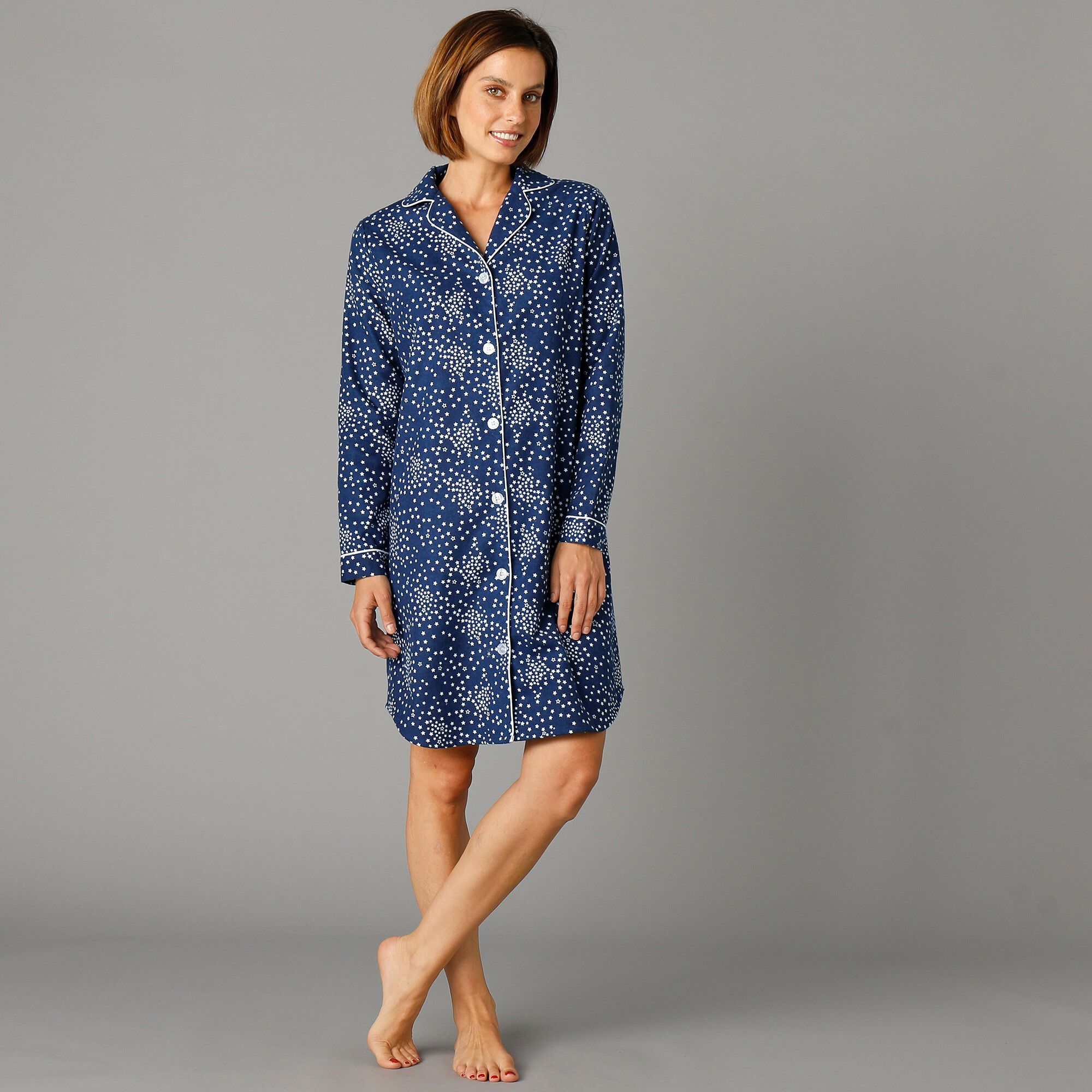 Chemise de nuit en pilou forme liquette imprimé étoiles