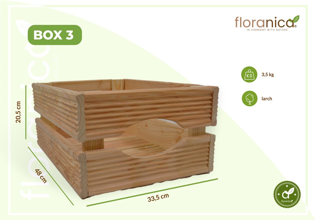 Pemicont Floranica Holzkiste Lärche nicht imgrägniert 3er Set Gartendeko Aufbewahrungsboxen Obstkisten Blumentopf Holz Kiste Spielzeugkiste
