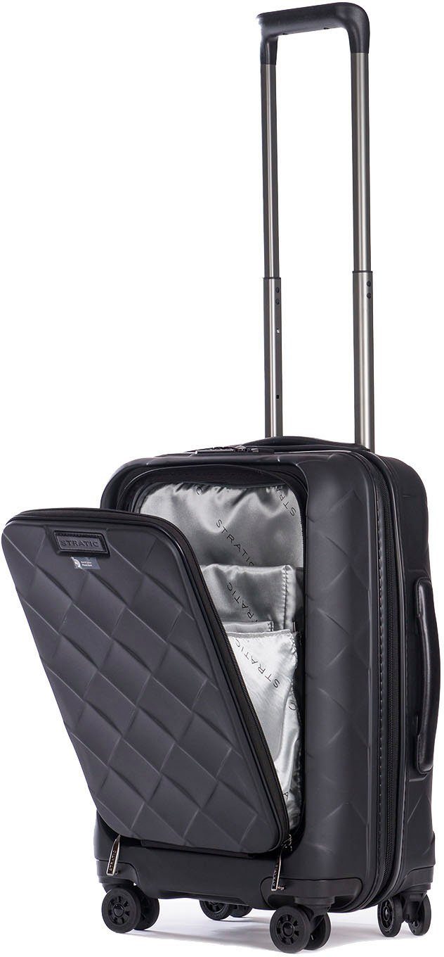 Stratic Hartschalen-Trolley Leather&More S mit Vortasche, matt black, 4 Rollen, mit NFC-Chip; Laptopfach