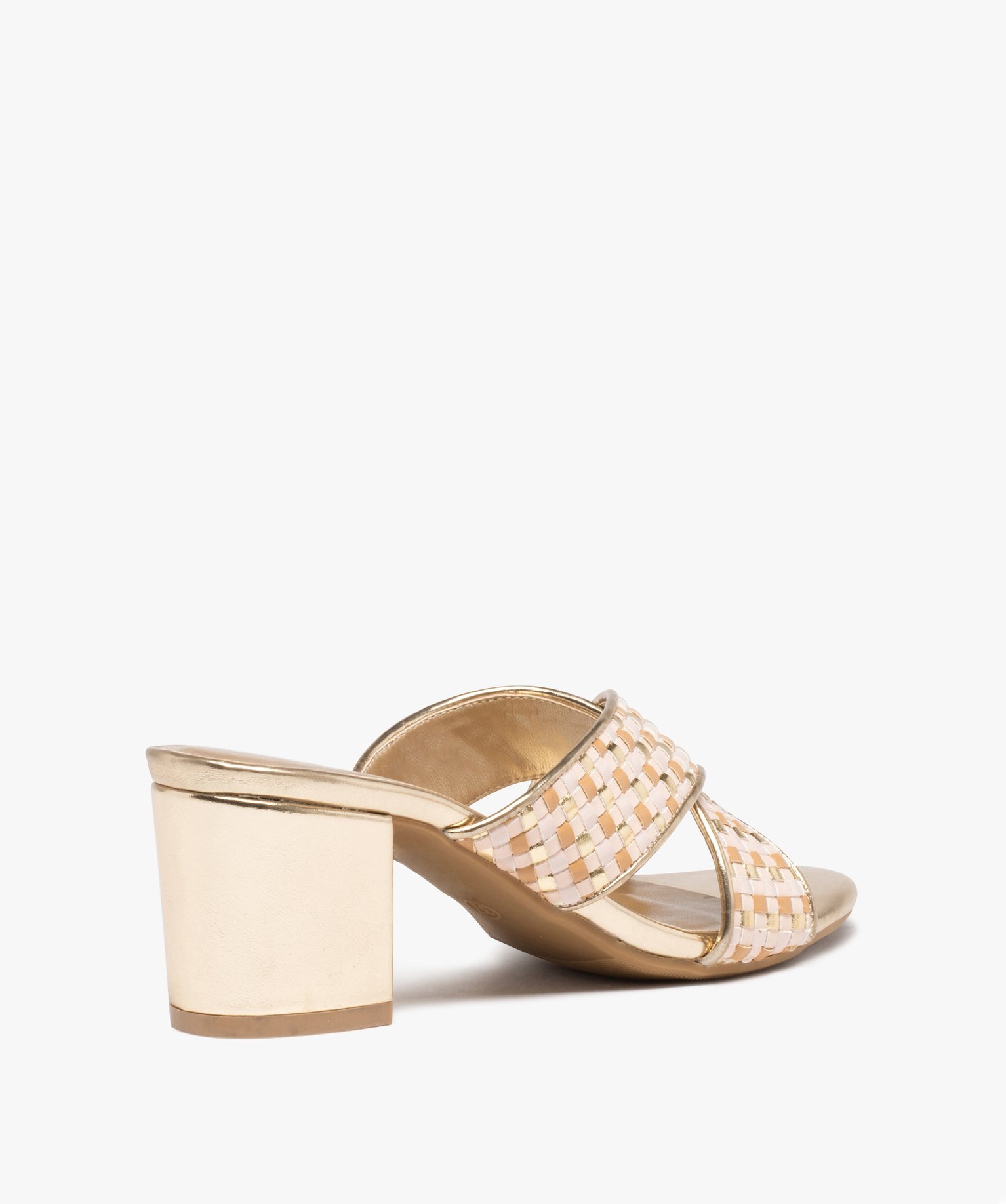 Mules femme à talon carré et brides métallisées or | GEMO