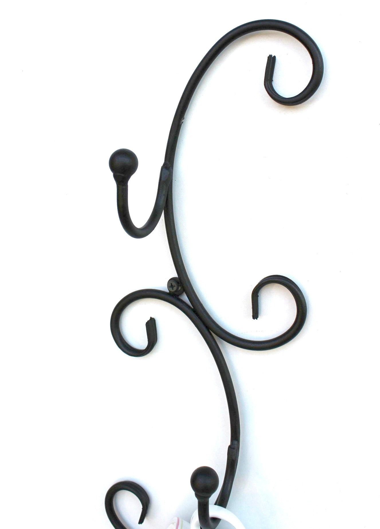 DanDiBo Gläserhalter Tassenhalter Wand Schwarz Metall 68 cm Olivia Tassenhaken Küche Vintage Antik Becherhalter