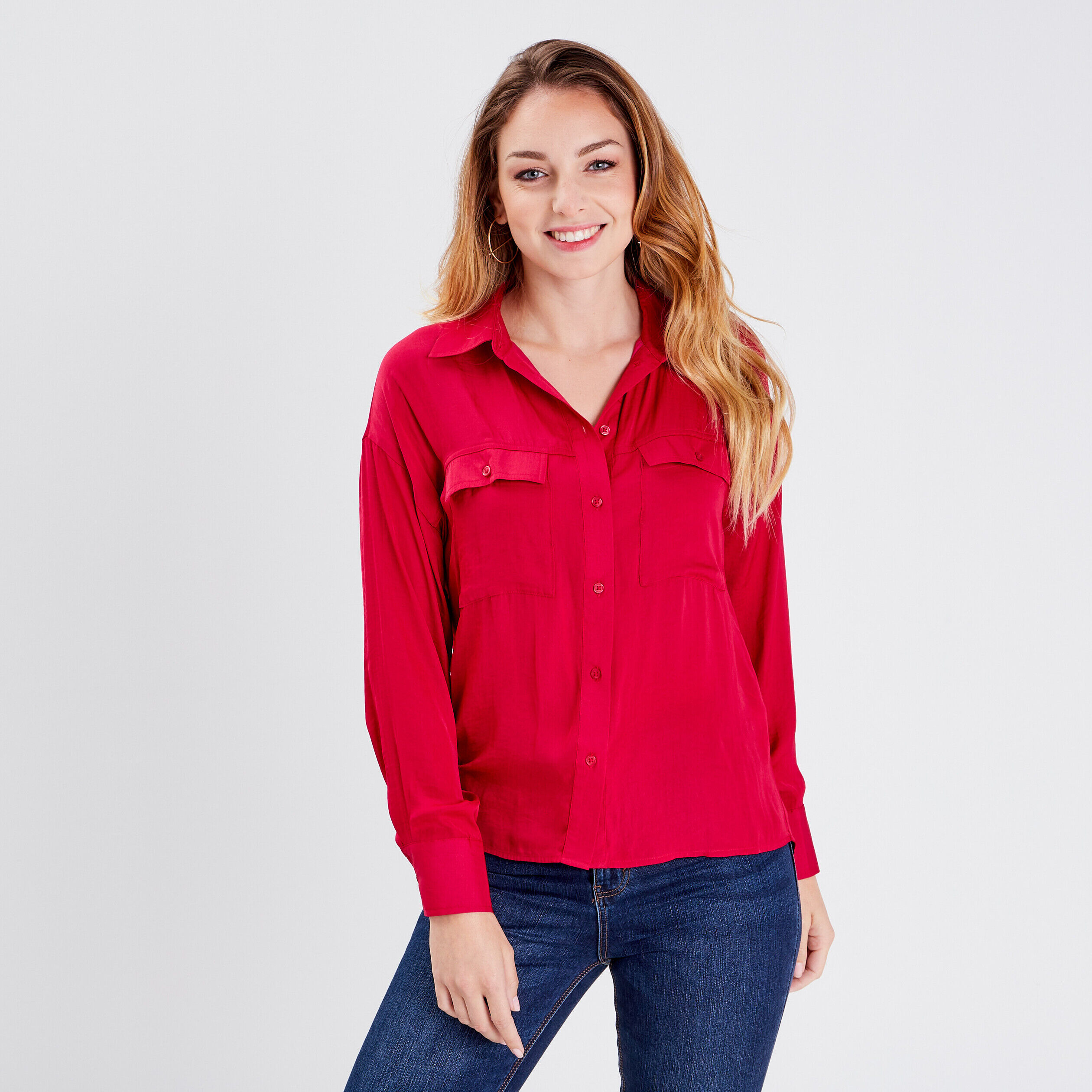 Chemise manches longues rouge clair femme | Cache Cache