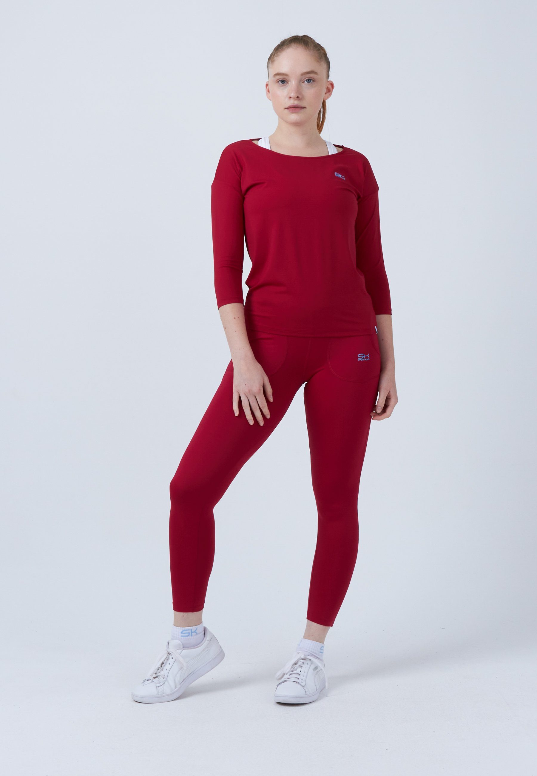 SPORTKIND Funktionsshirt Tennis 3/4 Loose Fit Shirt Mädchen & Damen bordeaux rot