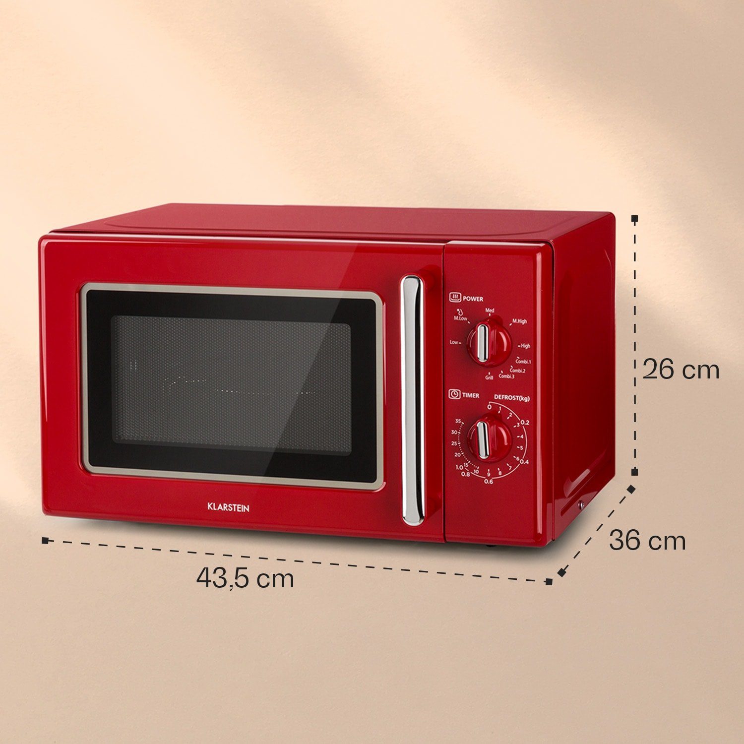 Klarstein Mikrowelle Caroline Mikrowellen-Grill 20 Ltr 700 W / 1000 W Ø 25,5cm Retro, Erwärmen, Grillen, Backen, 2 l