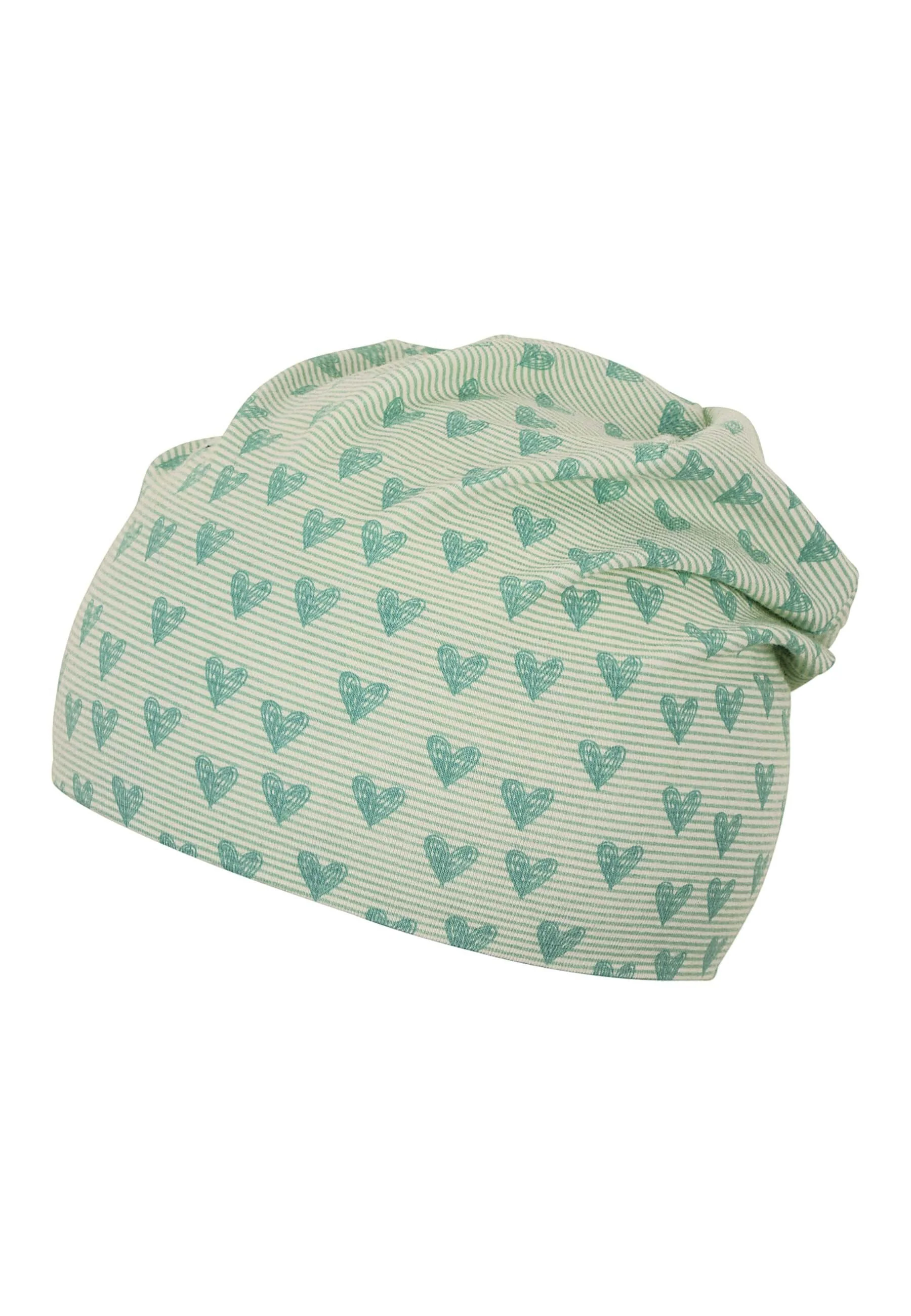 Slouch-Beanie mit Herzen Print aus Jersey