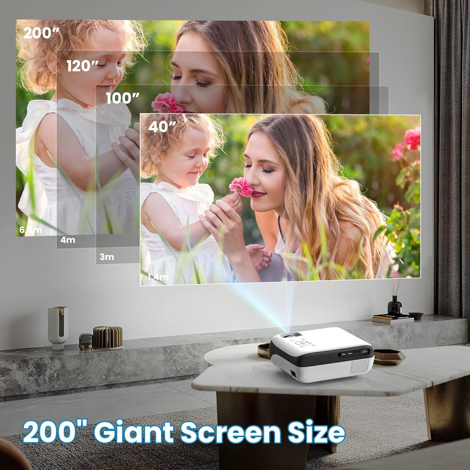 TOPVISION Native 1080P Bluetooth 5.1 Heimkino Multimedia Portabler Projektor (9500 lm, 10000: 1, 1920 * 1080, px, Mit 100'' Bildschirm, Kompatibel mit HDMI USB AV,Smartphones,Laptops)