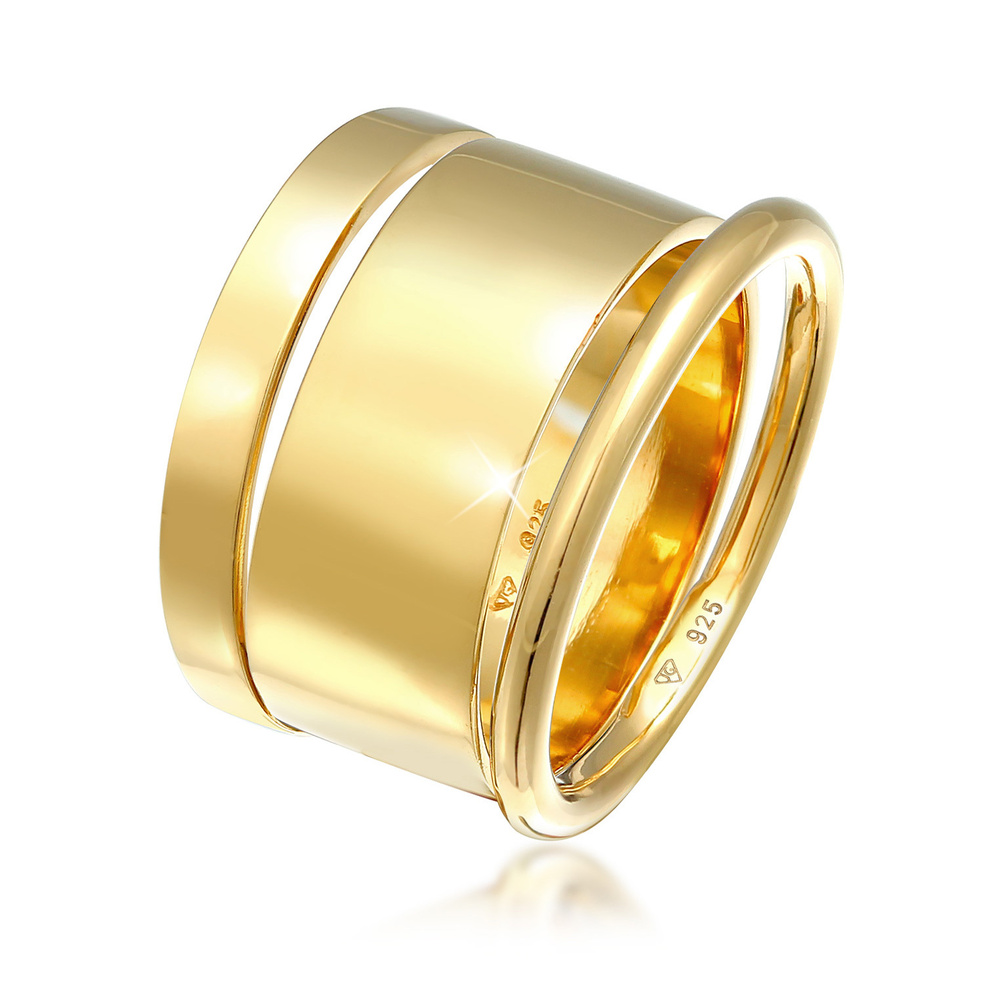 Elli Elli Bague Lot de 3 bagues pour dames en argent sterling 925 plaqué or, larges et Bague