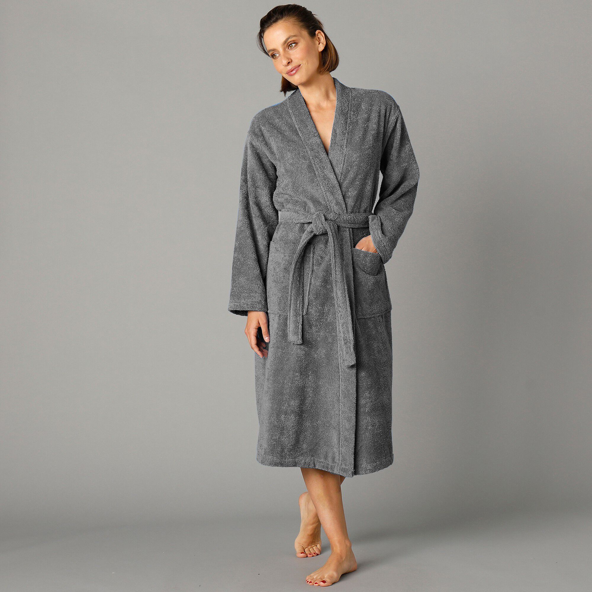 Peignoir mixte adulte col kimono éponge bouclette