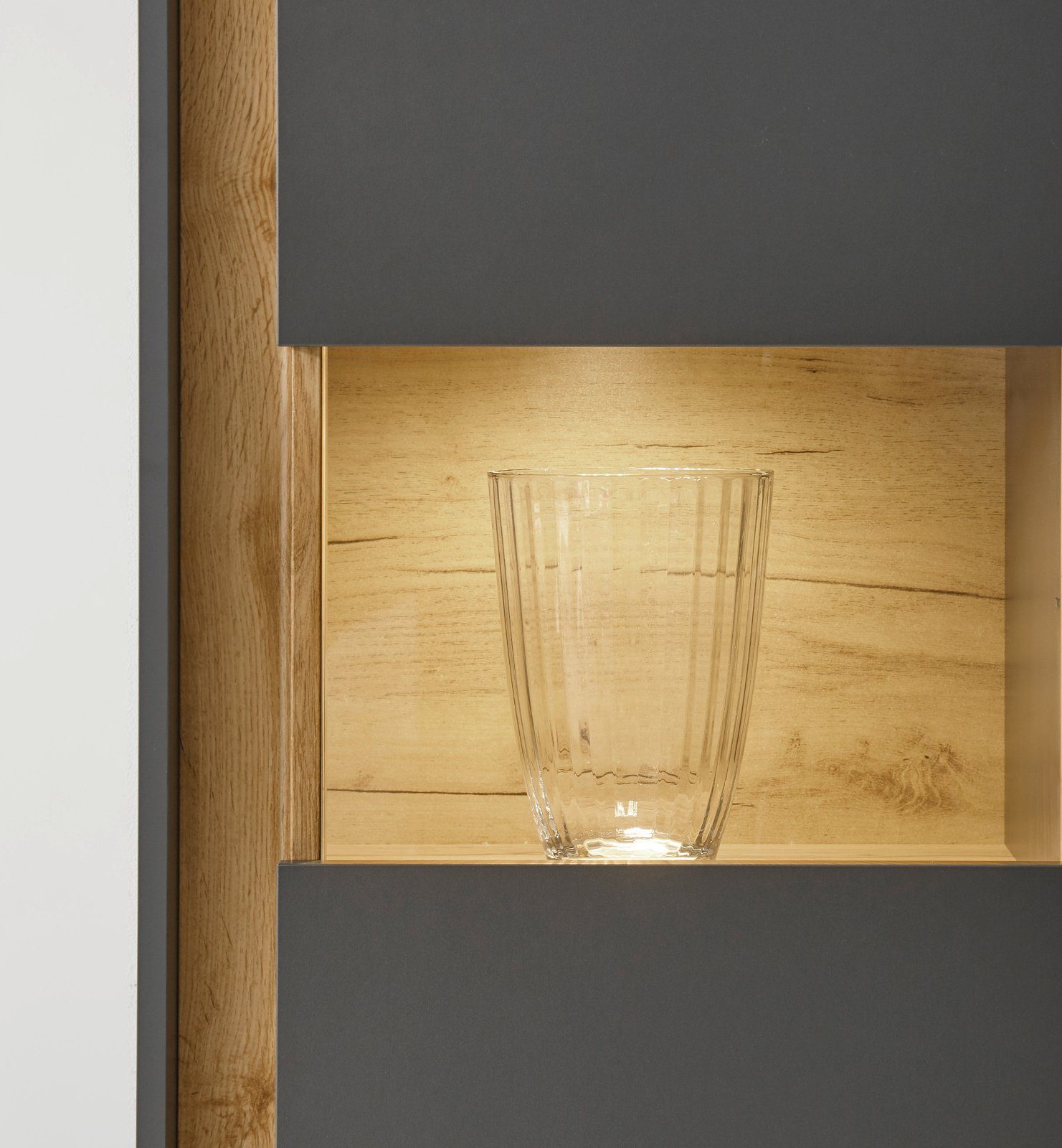 Furn.Design Wohnwand Center, (Set in grau und Wotan Eiche, 4-teilig), mit Vitrinen