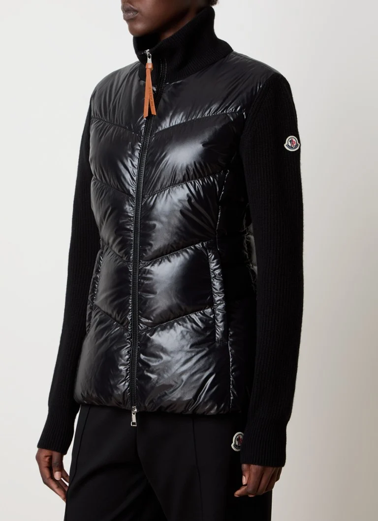 Moncler-trikoovillainen ribbineuletakki, jossa tikattu etu- ja takaosa