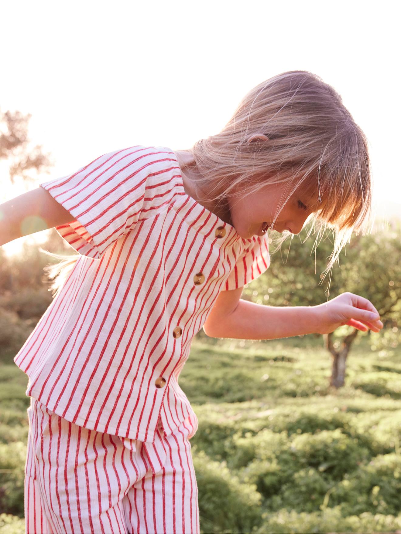 Blouse rayée fille manches courtes rouge écarlate rayé