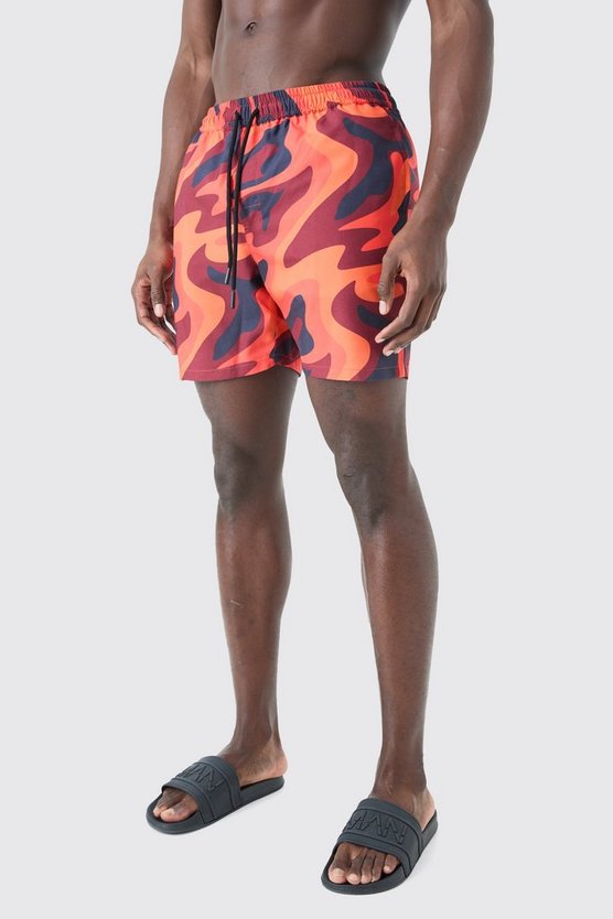 Mittellange Badehose mit Flammen-Print