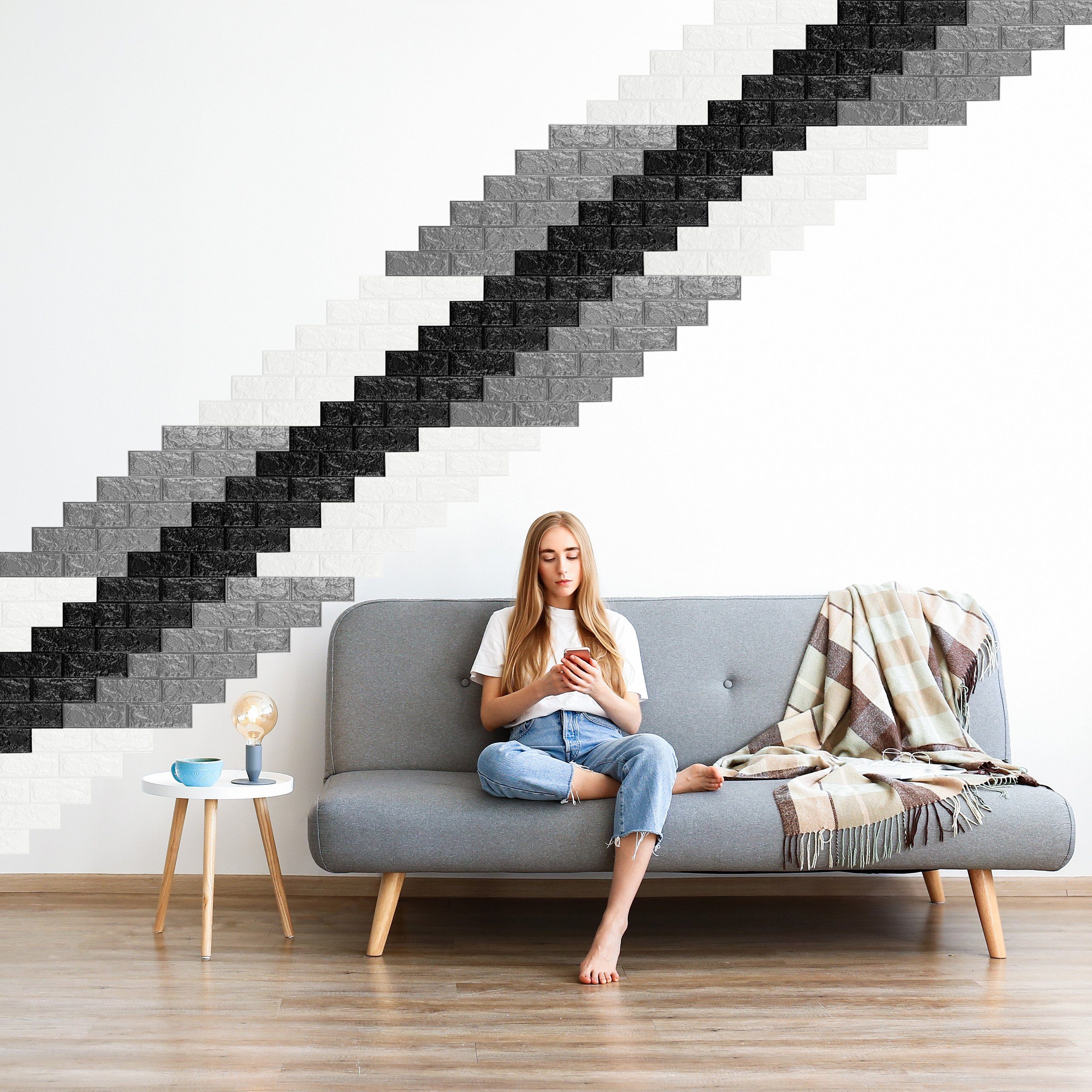 relaxdays Wandpaneel Wandpaneele selbstklebend im Set, Schwarz, 5er-Pack