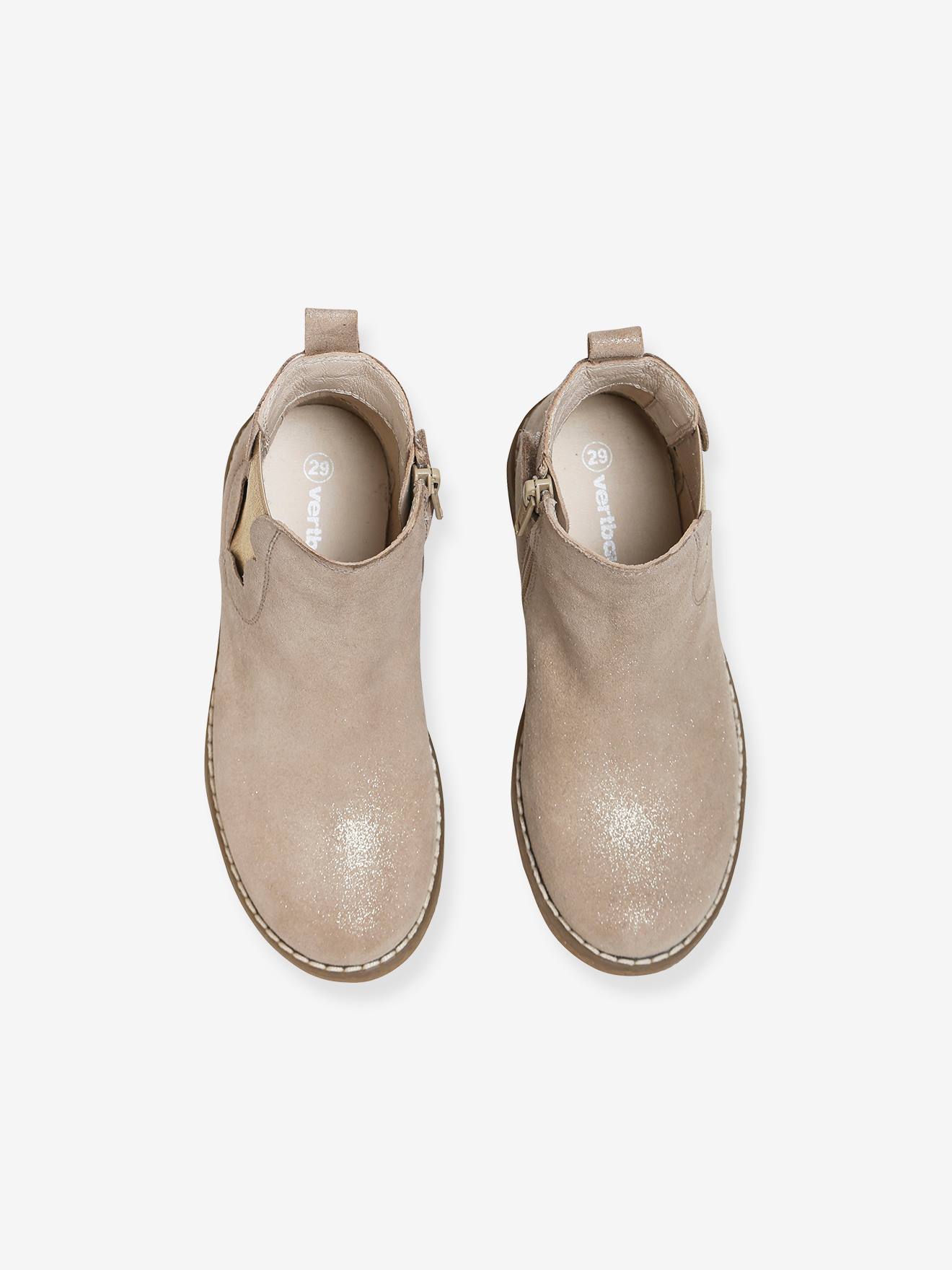 Boots cuir fille zippées et élastiquées marron irisé