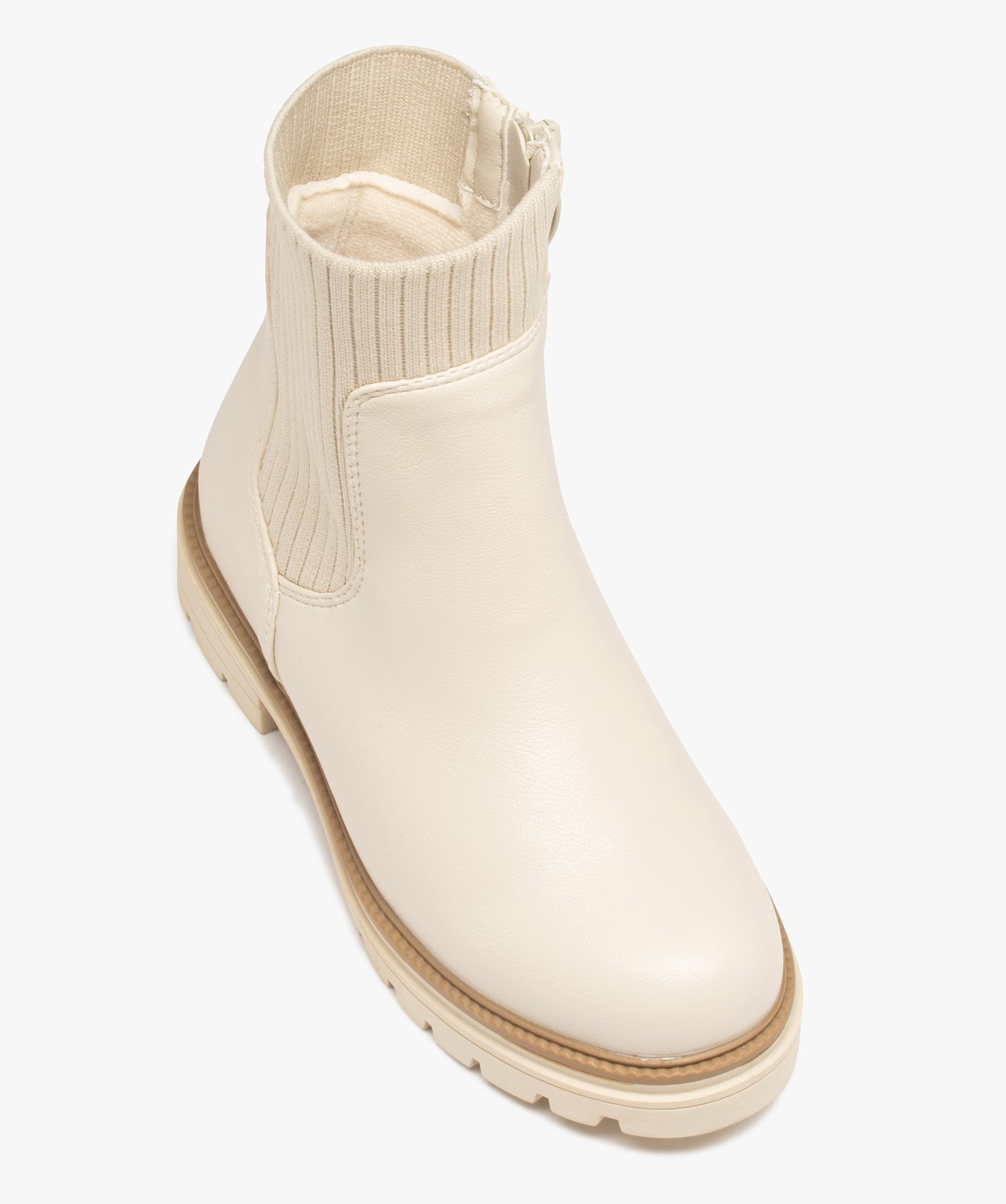 Boots fille unies à col chaussette et semelle crantée beige | GEMO