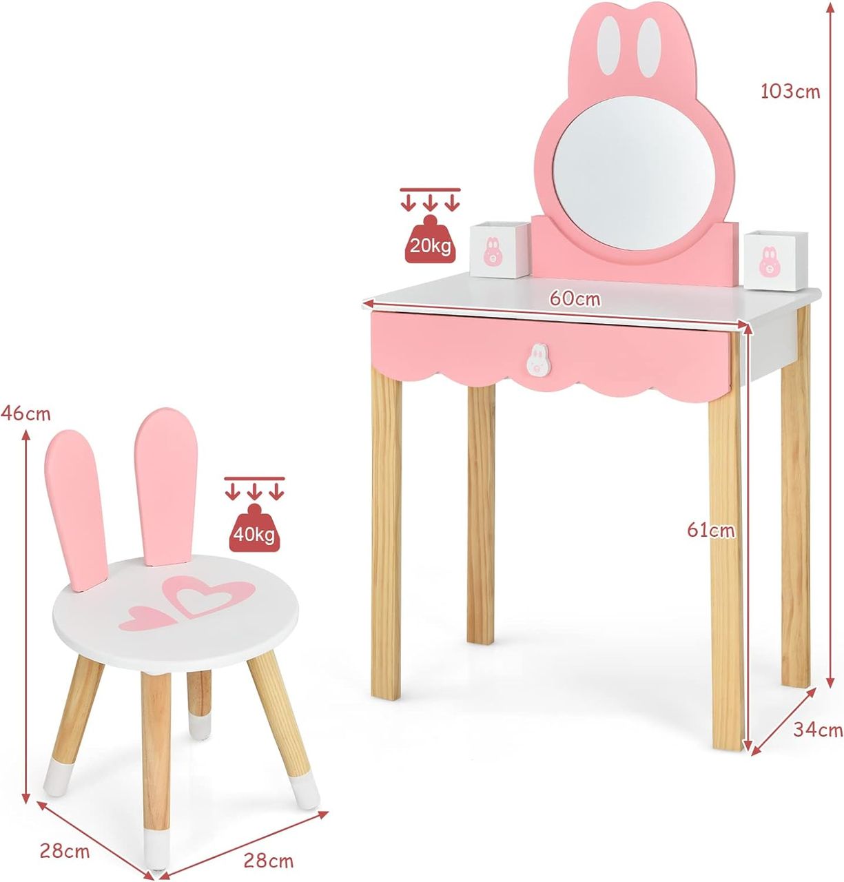 Costway Kinder Schminktisch mit Hocker