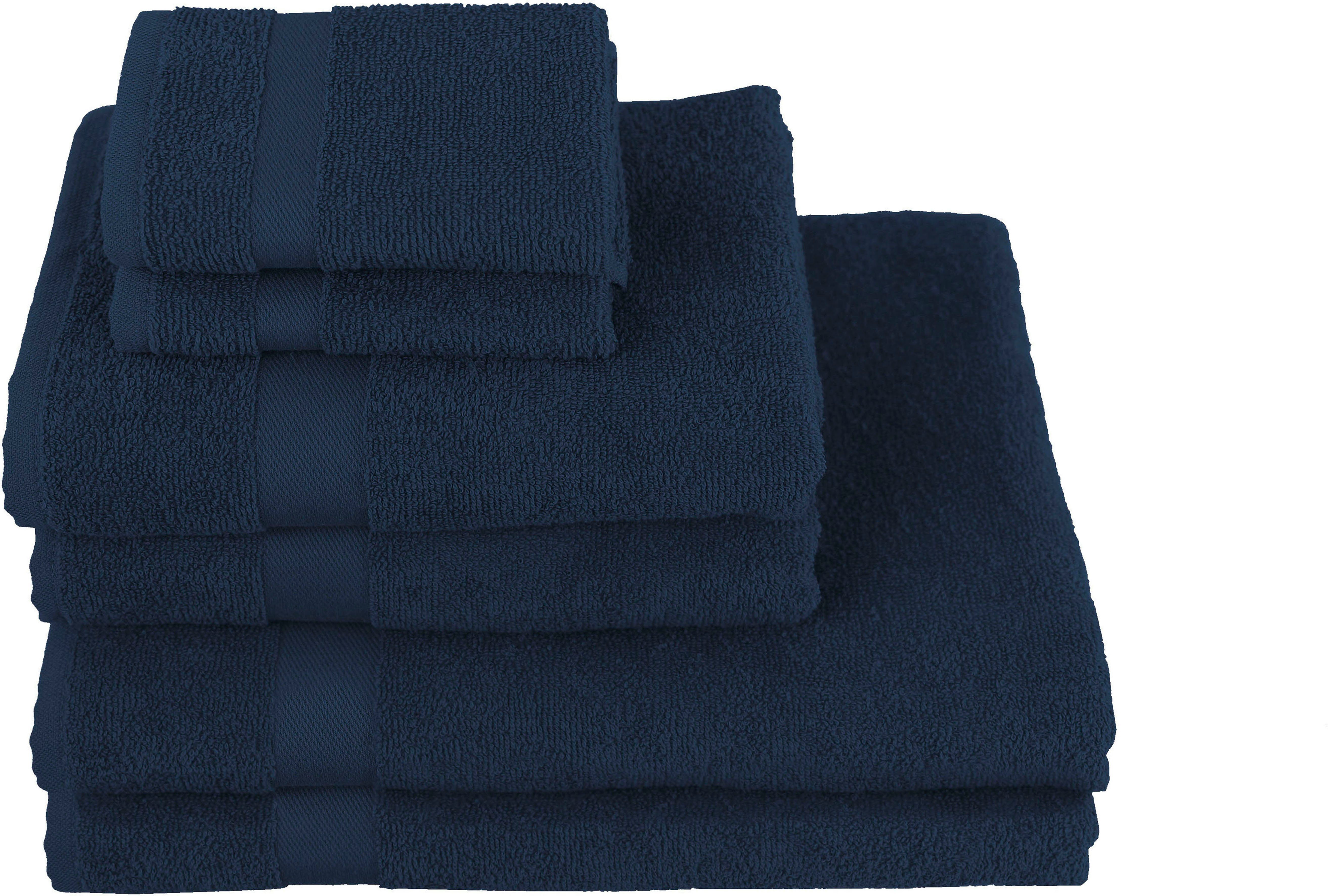 my home Handtuch Set Nela, Walkfrottier, (Set, 6-tlg), mit Bordüre, einfarbiges Handtuch-Set aus 100% Baumwolle
