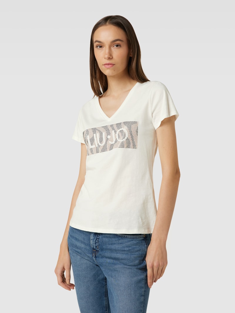 T-Shirt mit Ziersteinbesatz in weiss