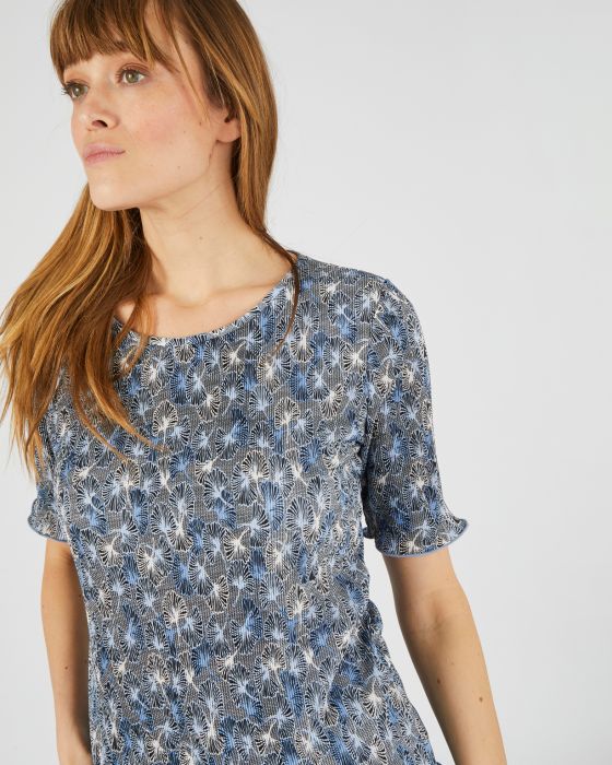 Top en maille plissée manches courtes