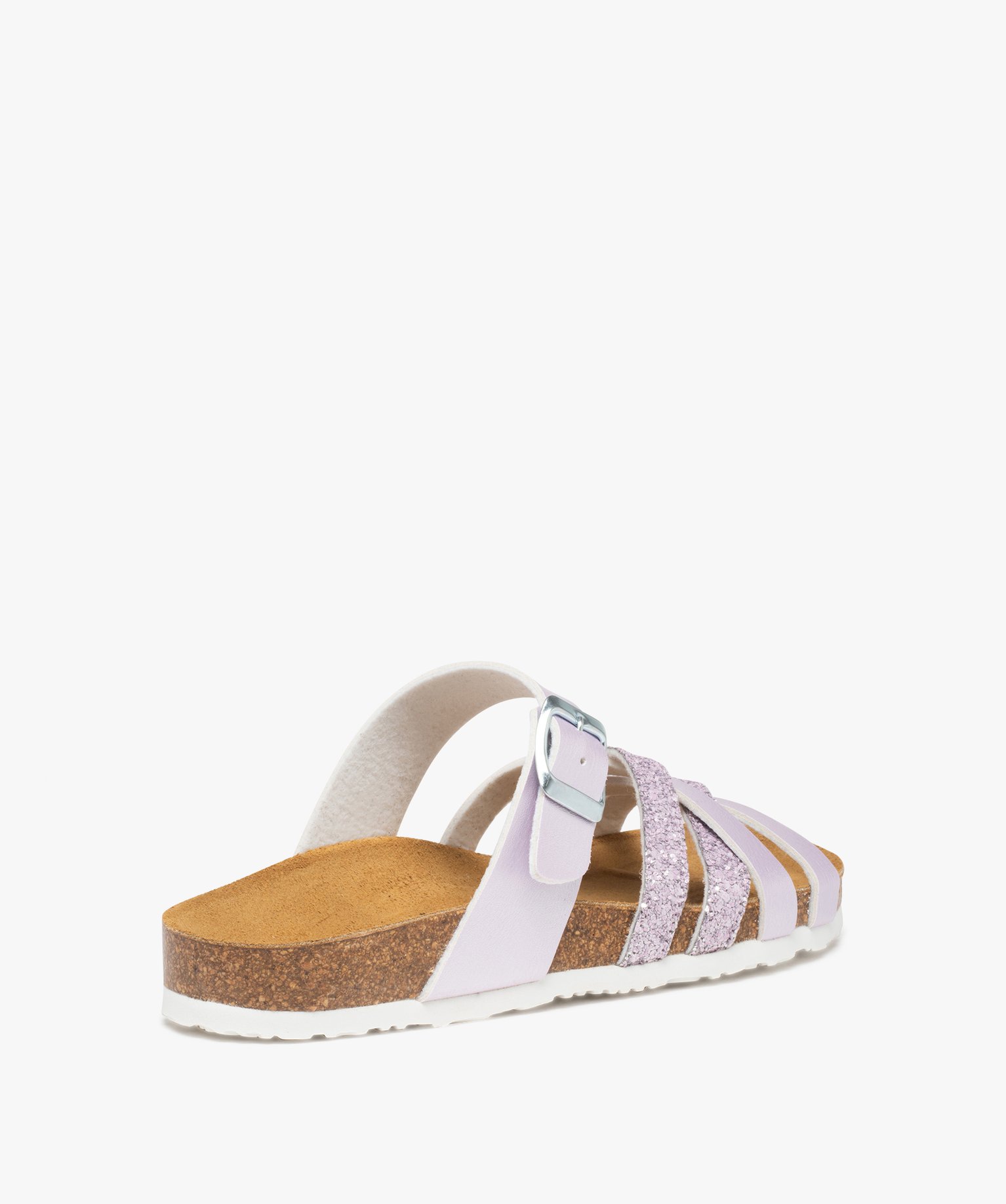 Mules femme plates à brides métallisées et pailletées violet clair | GEMO