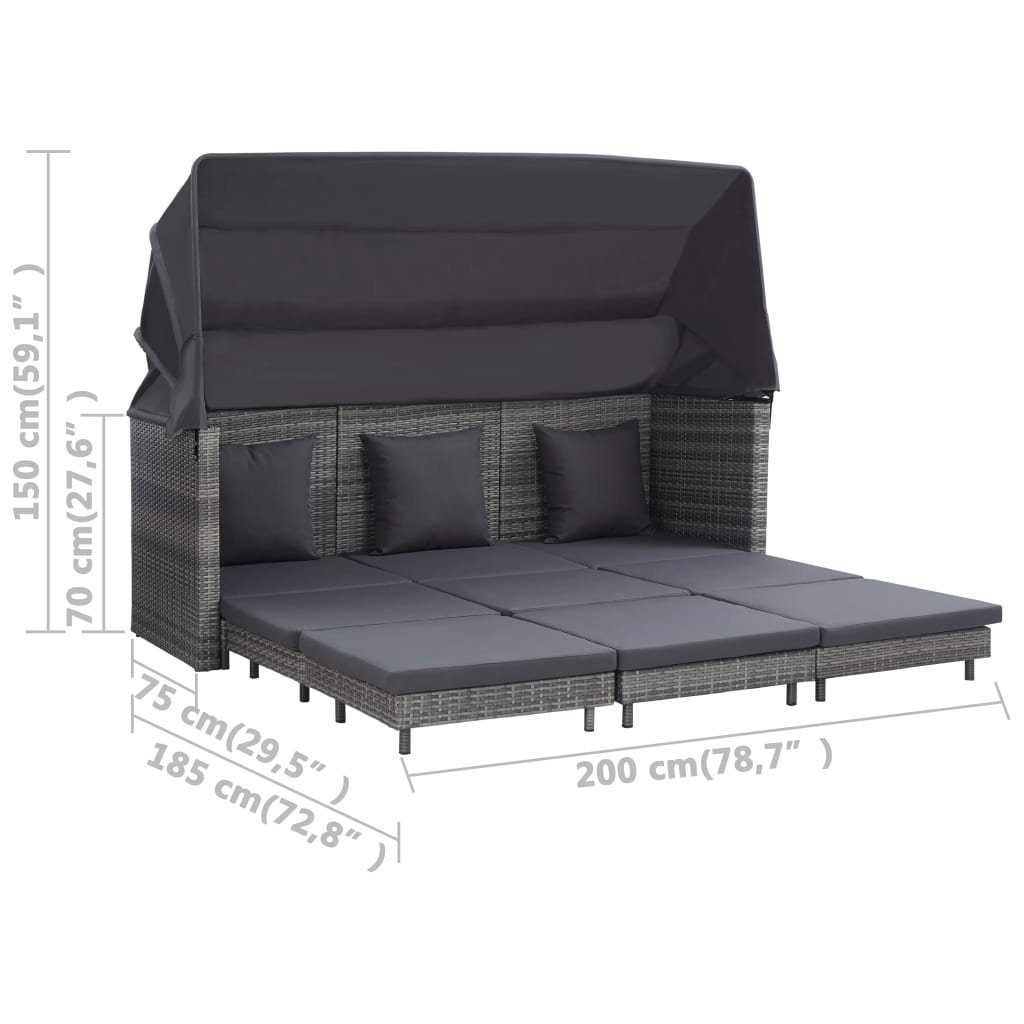 vidaXL Loungesofa Ausziehbares 3-Sitzer-Schlafsofa mit Dach Poly Rattan Grau, 1 Teile