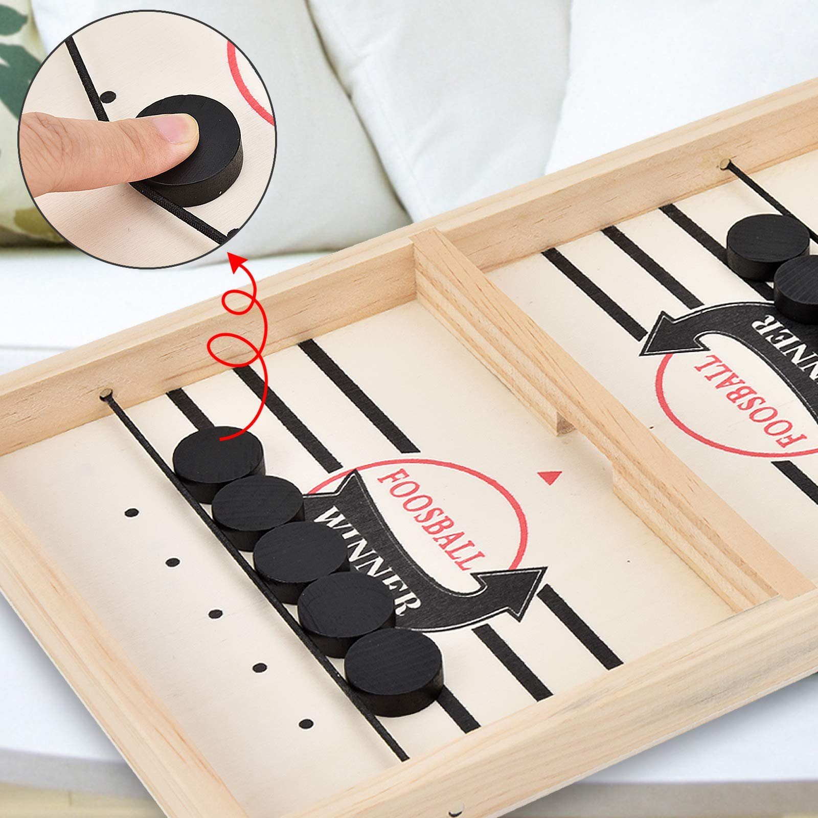 SOTOR Air-Hockeytisch, (Air-Hockeytisch Hockey Brettspiel, Holz Schnell Sling Puck Match-Spiel, Bouncing Brettspiel, 2 in1 Interaktion Tischhockey Katapult), Portable Schachbrett-Set Partyspiele Tisch-Desktop-Spiel
