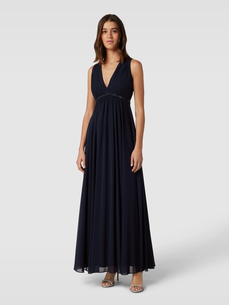 Abendkleid mit Raffungen in marineblau meliert