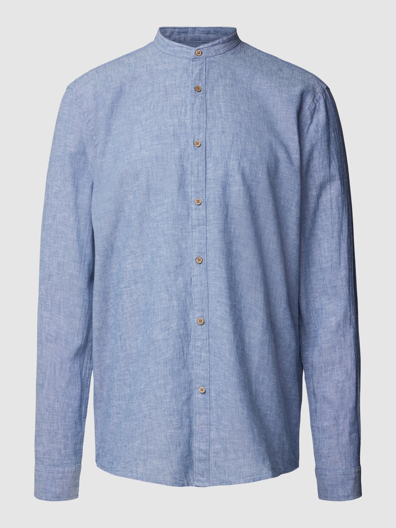 Tailored Fit Freizeithemd mit Stehkragen in rauchblau