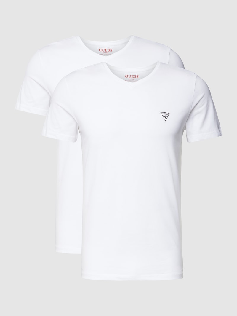 T-Shirt mit V-Ausschnitt Modell 'CALEB HERO' im 2er-Pack in weiß