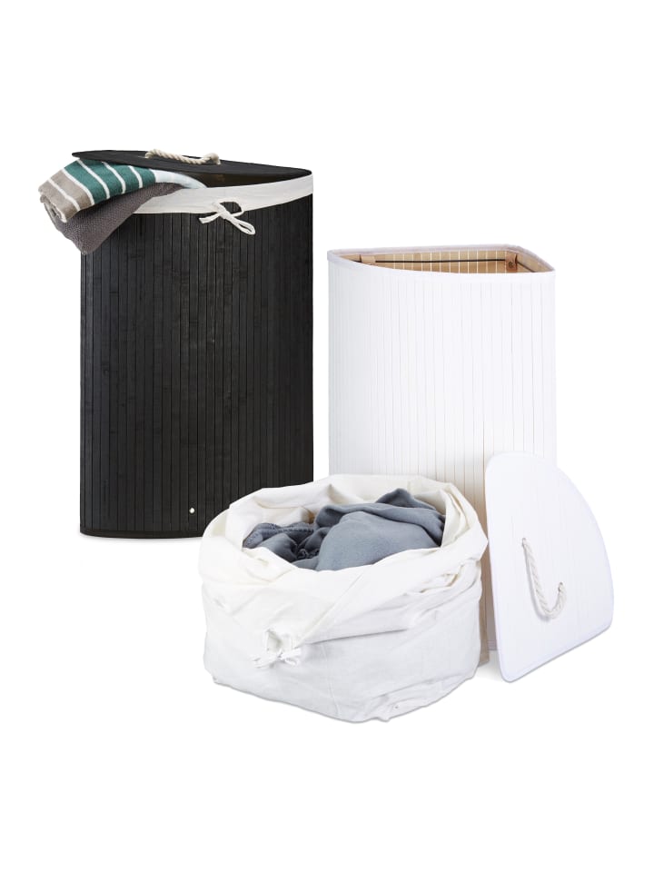 relaxdays 2x Eckwäschekorb in Schwarz/ Weiß - Je 64 l günstig kaufen onesize