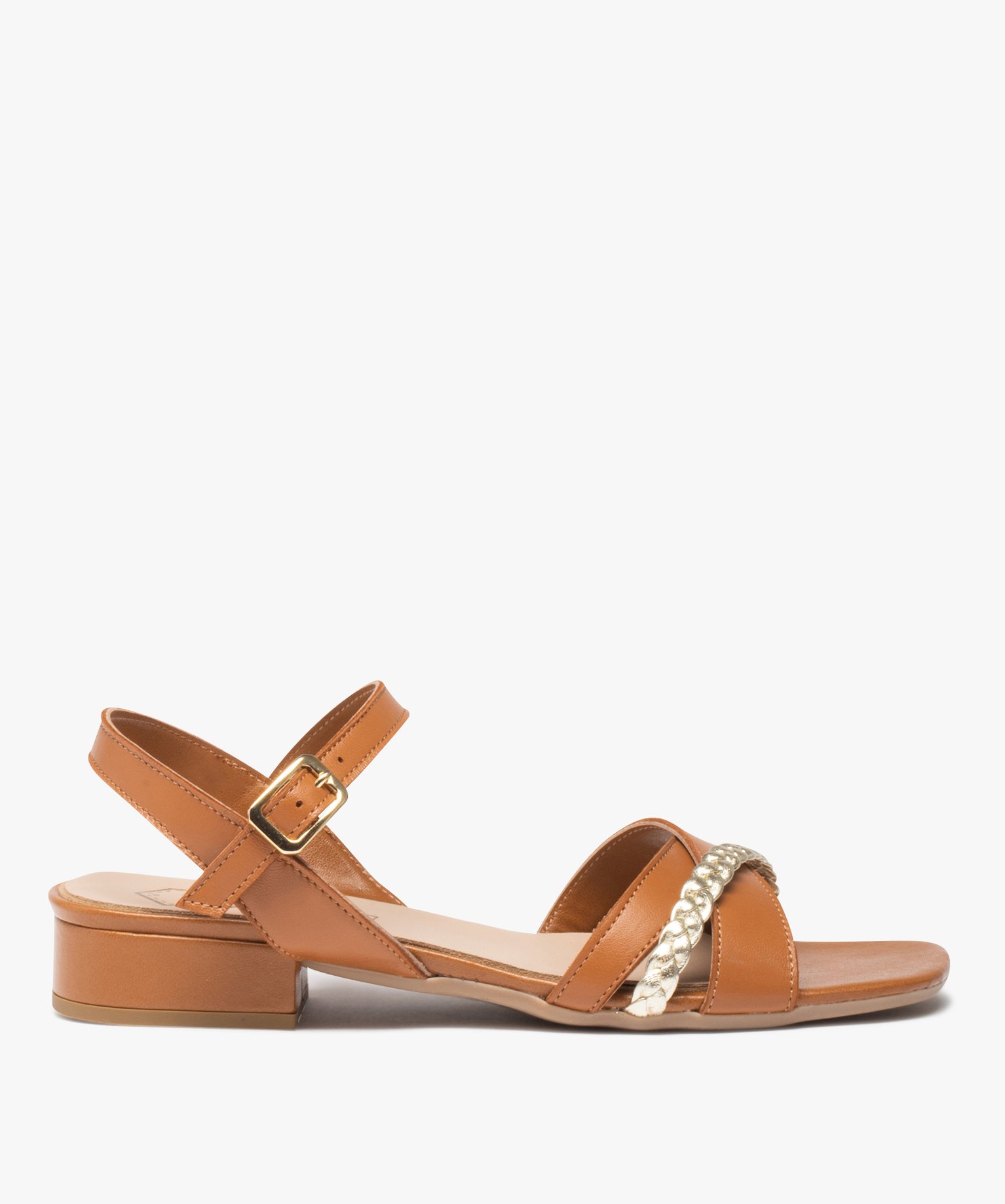 Sandale femme dessus en cuir à petit talon carré - TANEO camel | GEMO