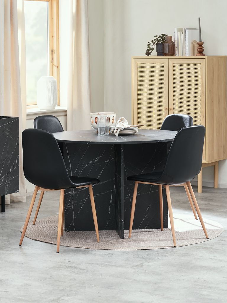 KRONDAL JONSTRUP KRONDAL Ø110 table imitation marble 4 JONSTRUP chair black/oak