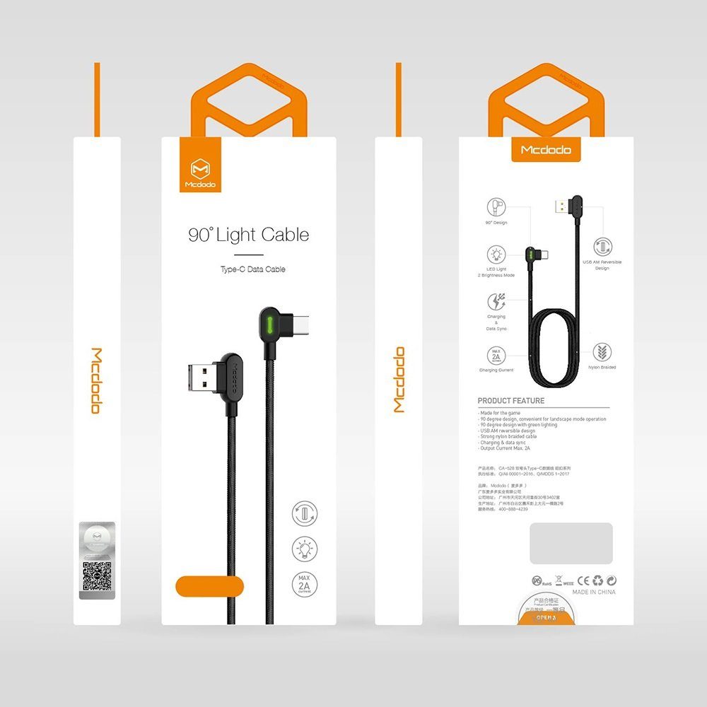 mcdodo 90 Grad Ladekabel Winkel Typ-C USB-C Kabel abgewinkelt USB-Kabel, Typ C (Eurostecker), USB-C (50 cm), Winkelstecker