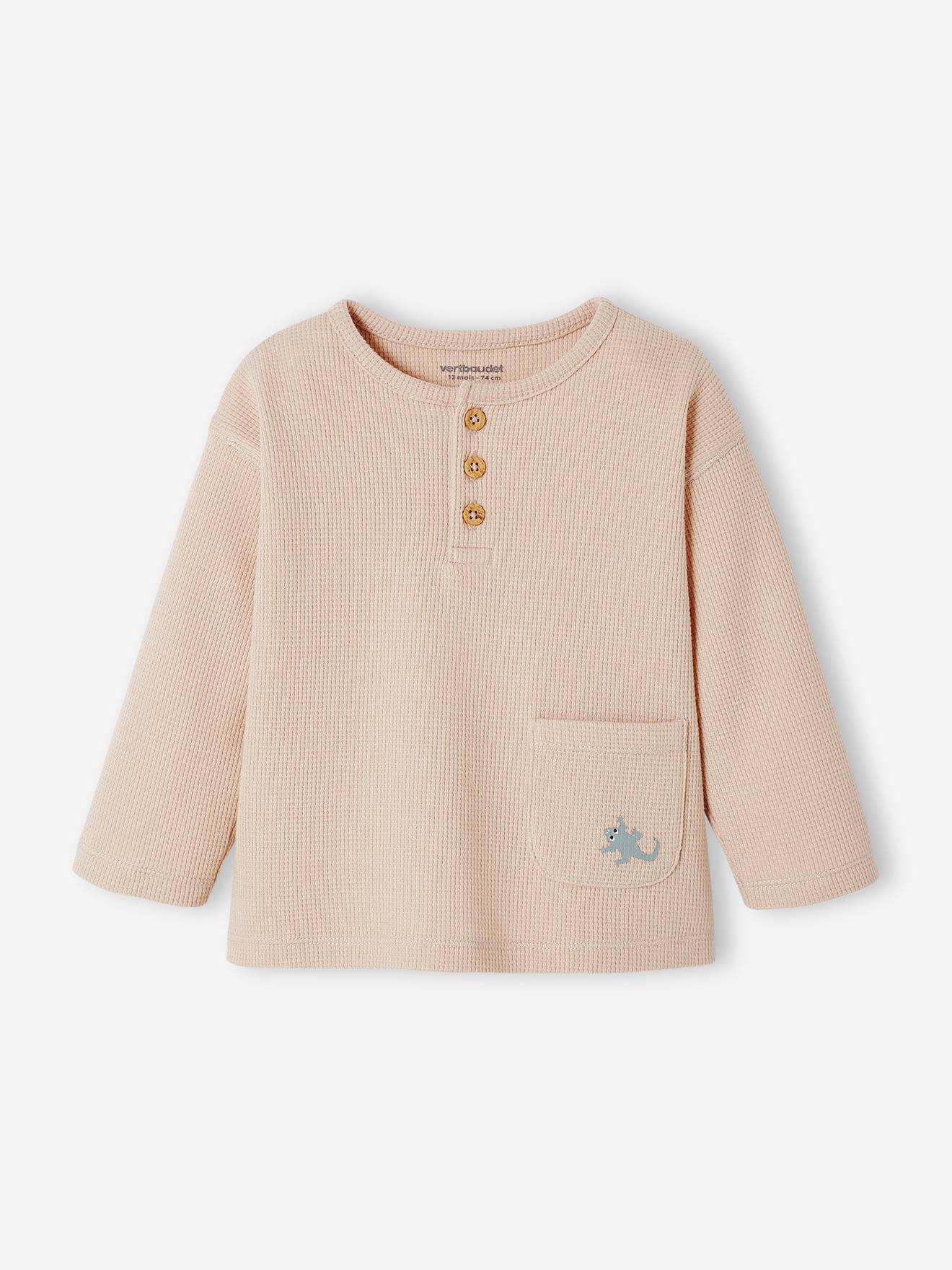 T-shirt tunisien en nid d’abeille bébé manches longues beige