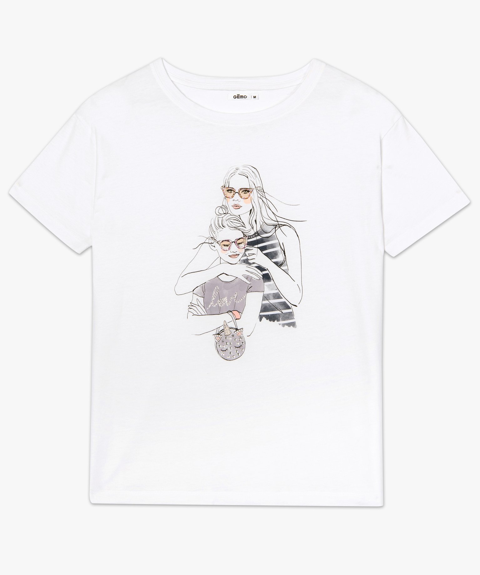 Tee-shirt femme avec motif mère fille et strass imprime | GEMO