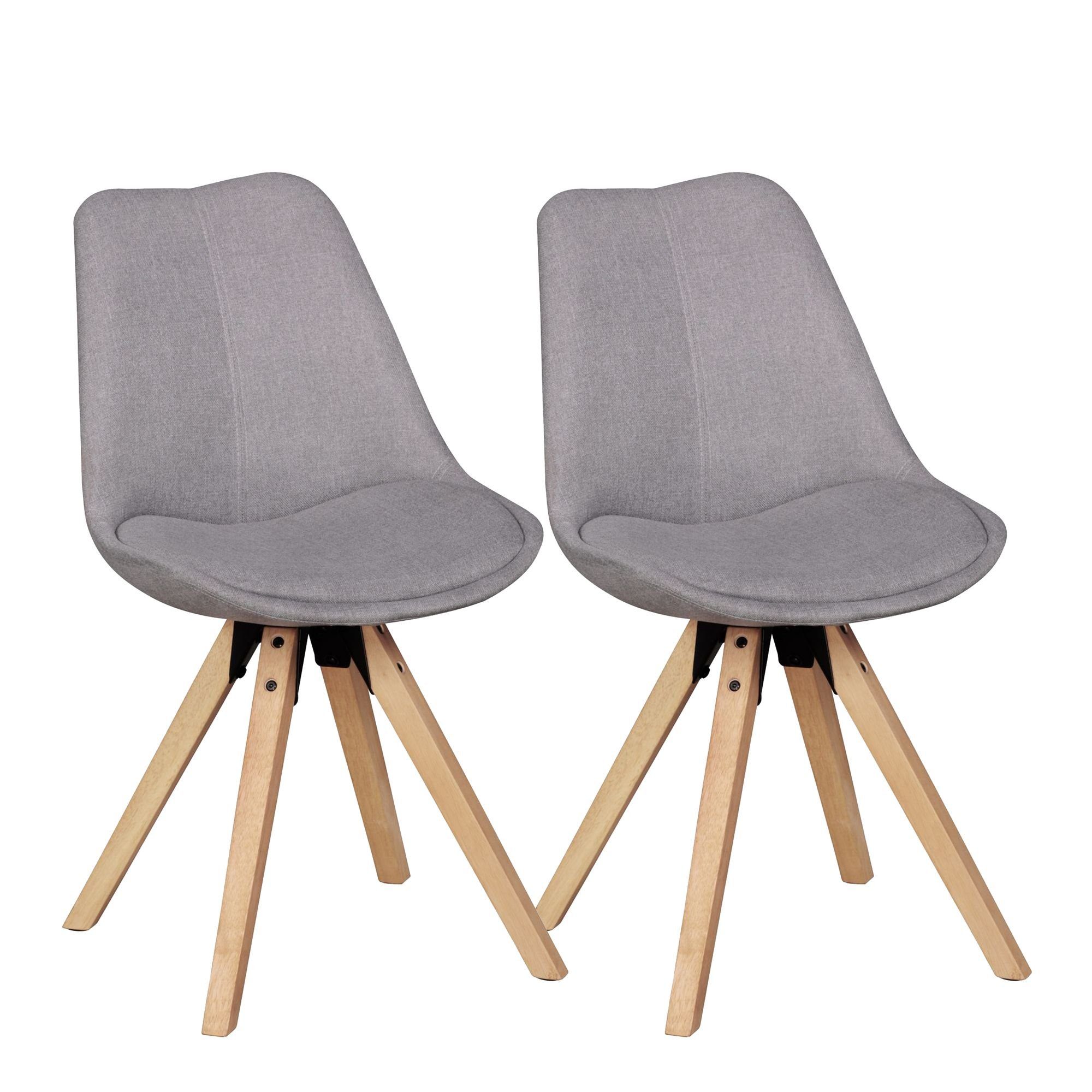 Wohnling 4-Fußstuhl WL5.029 (Esszimmerstuhl 2er Set, Grau Stoff Skandinavisch), Küchenstuhl Gepolstert, Polsterstuhl Rückenlehne