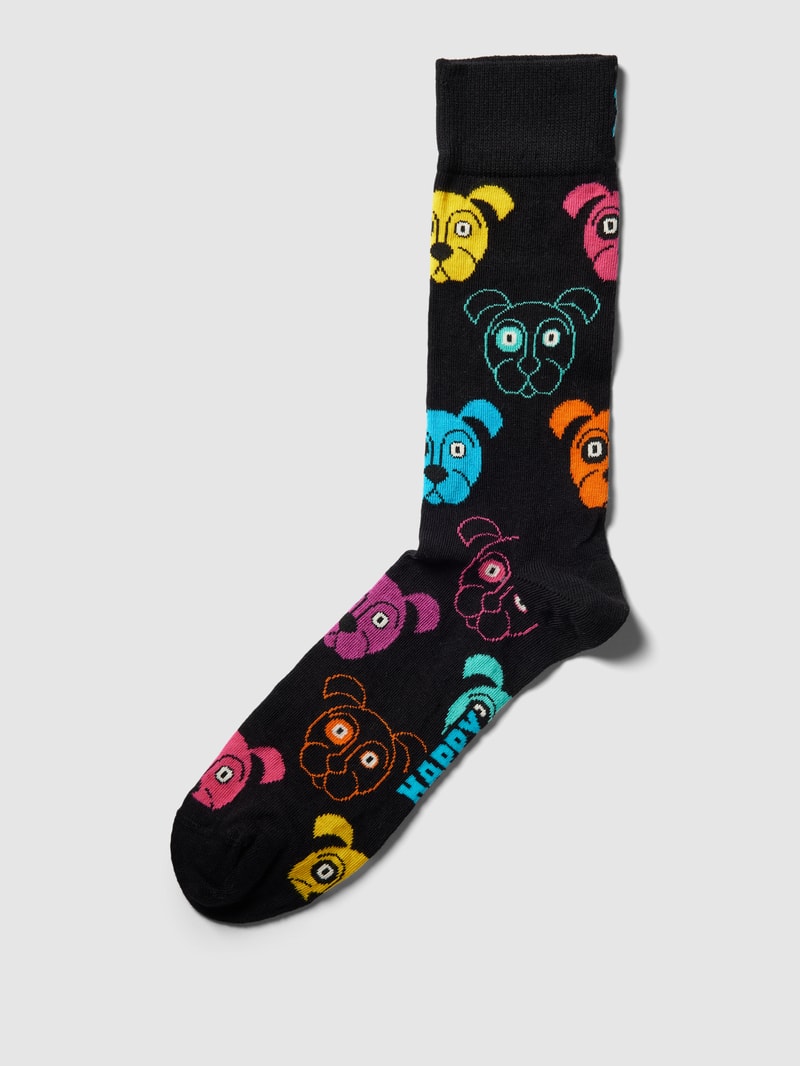 Socken mit Allover-Muster Modell 'Dog' in schwarz