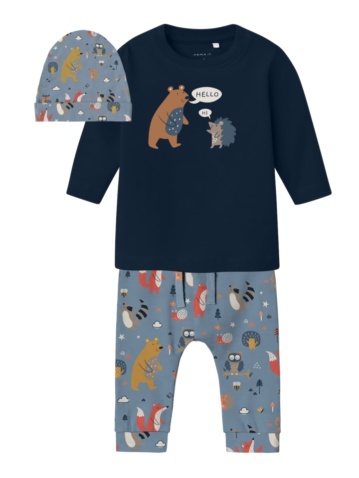 name it Baby Outfit Langarmshirt, Hose & Mütze NBMVACION in dark sapphire günstig kaufen