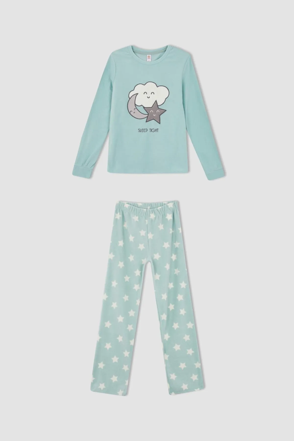 DeFacto  Fall In Love Regular Fit Fleece-Pyjama-Set mit Rundhalsausschnitt und Neujahrsmotiv