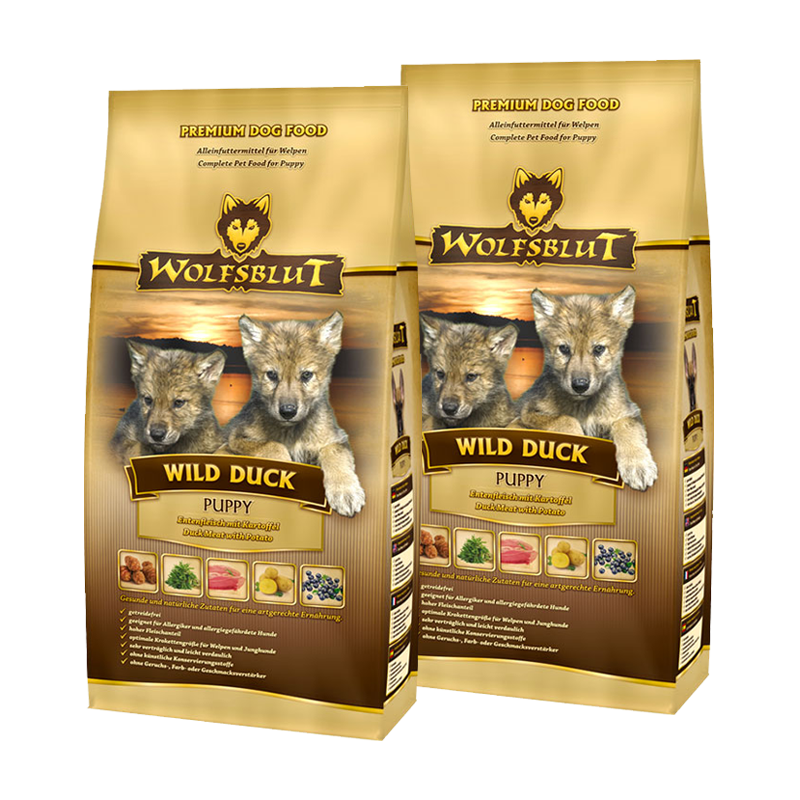 WOLFSBLUT Hundetrockenfutter WOLFSBLUT Puppy Wild Duck Entenfleisch mit Kartoffel 2x2 kg