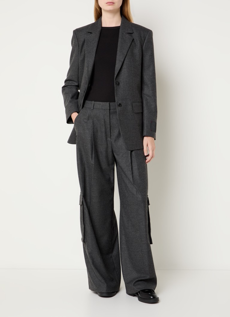 Pantaloni HUGO BOSS Herota cu talie înaltă și croială largă, cu revere