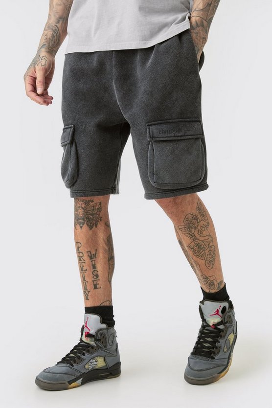 Tall lockere Cargo Jersey-Shorts in Schwarz
