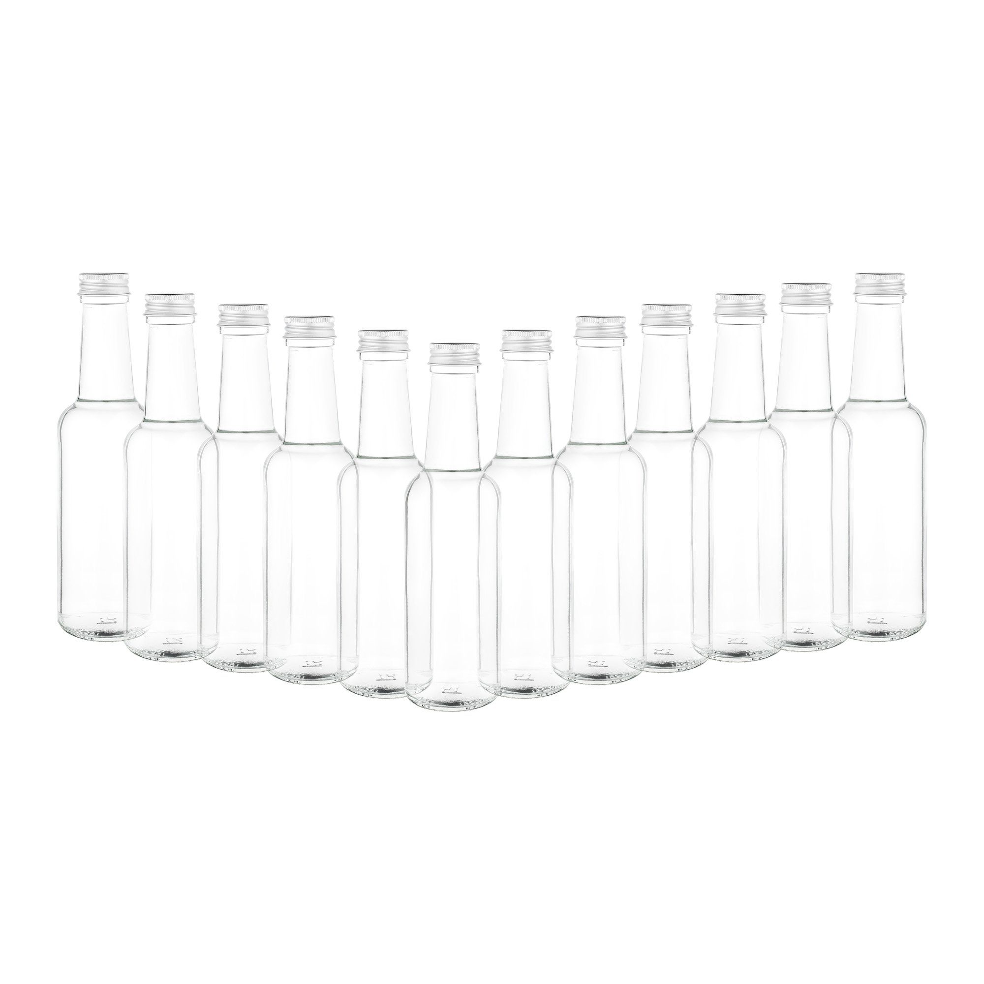 MamboCat Vorratsglas 12er Set Geradhalsflasche 250ml + Schraubverschluss Deckel Silber, Glas