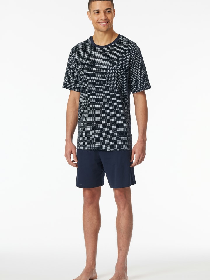 Schiesser Pyjama Schlafanzug kurz - Comfort Essentials in nachtblau günstig kaufen