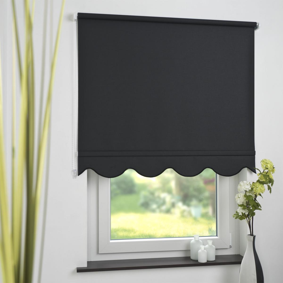 Bella Casa Seitenzugrollo Kettenzugrollo Volantrollo Rollo Klassik lichtdurchlässig 112 x 180 cm schwarz für Fenster