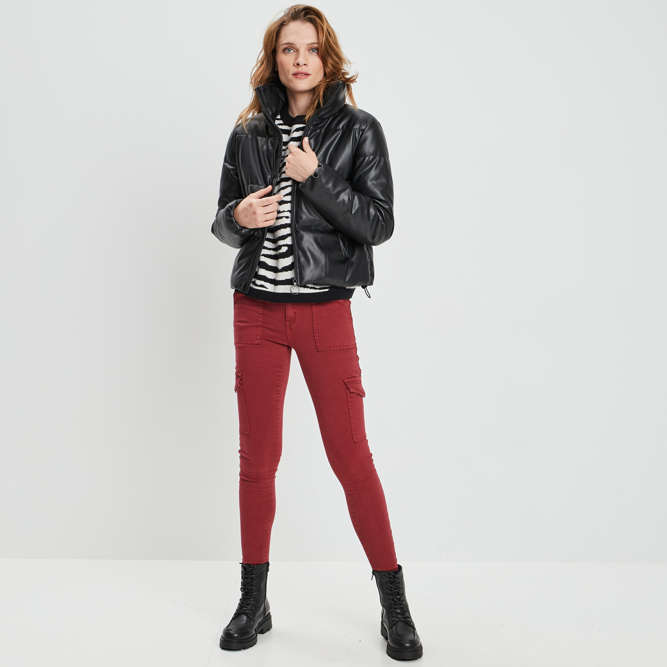 Doudoune droite simili cuir noir femme | La Halle