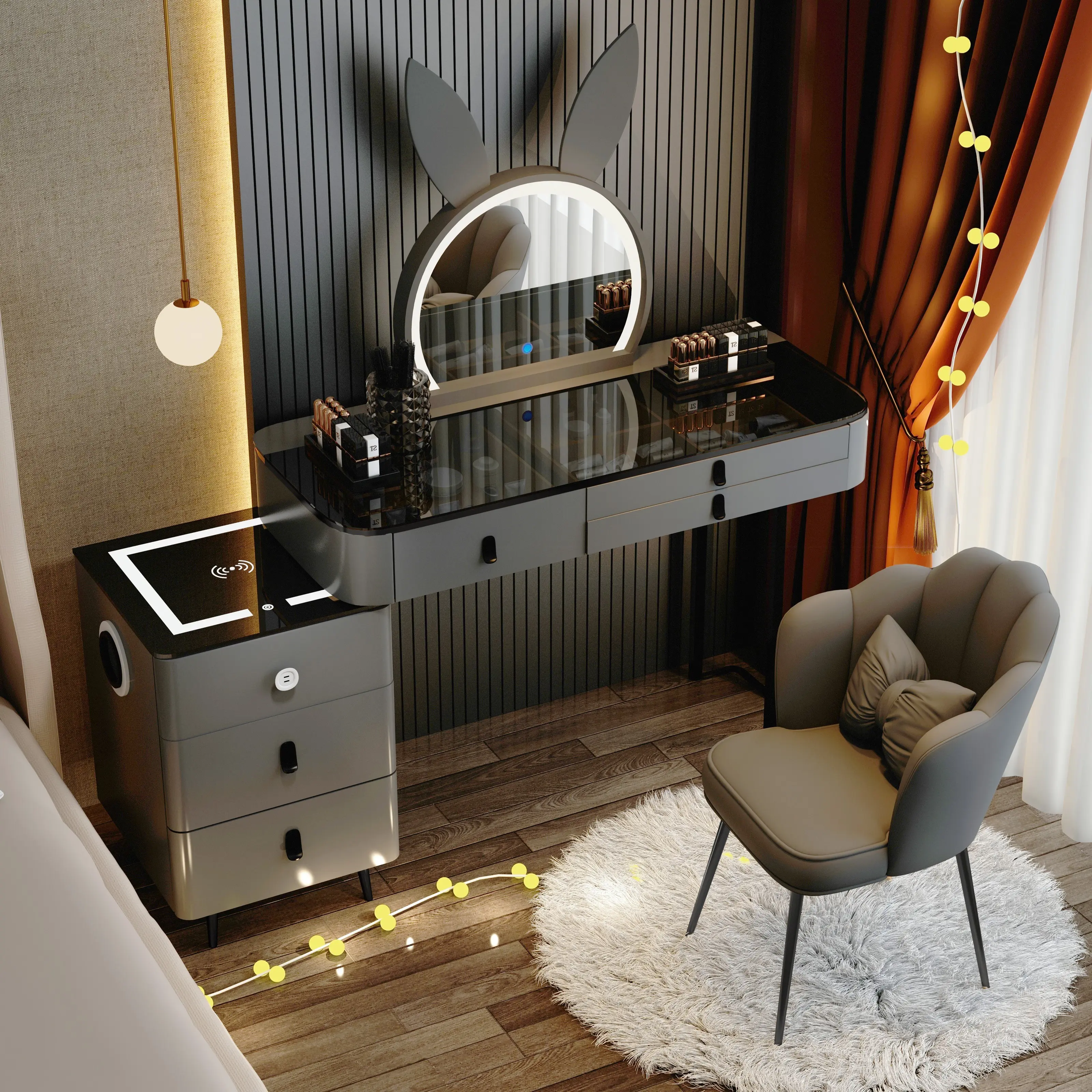 Bluetooth Audio Smart Dressing Table Makeup Table Drawer Set 28